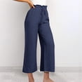 thumbnail image 3 of Yuyuzo Cotton Linen Pants for Women High Waisted Ruffle Drawstring Wide Leg Ankle Length Trousers, 3 of 3