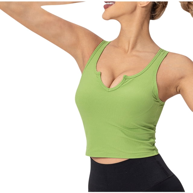 Yuyuzo Crop Tops for Women Sleeveless Shirts Deep V Neck Going out Tops Ribbed Knit Basic Tees