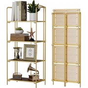 No Assembly Folding Bookshelf for Living Room  Tier Gold Collapsible Book Shelf for Home Office  Portable Bookcase Storage Organizer