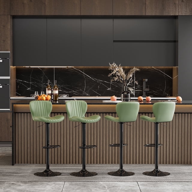 Walsunny Adjustable Bar Stools Set of 4 Leather Upholstered Swivel Counter Stools Counter Height Bar Stools with Large Base, Room Bar, Green