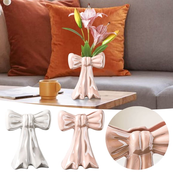 Ornement de Bureau pour la Maison - Vase Nœud Vase en Céramique Sculptures Mignonnes Statues Uniques Ornement Décoratif de Table pour Bureau et Pièce, 19x15x8 cm, Rose Lot de 1