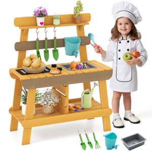 Gymax Jouer cuisine pour les enfants avec les robinets amovibles Sink Grill Rack Rotation Knobs