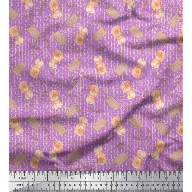 Soimoi Viscose Chiffon Fabric Leaves,Tree Stump & Squirrel Animal Print Sewing Fabric Yard 42 Inch Wide
