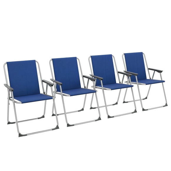 Outsunny Folding Patio Camping Chairs Set w/ Armrest, Sports Chairs, Blue