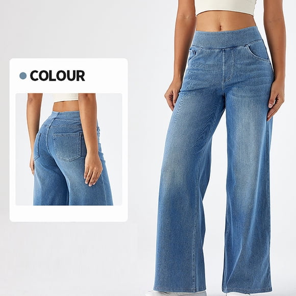 Amzcrzy Jeans for Women Trendy Baggy High Waisted Denim Pants for Women Wide Leg Womens Jeans with Pockets Light Blue S