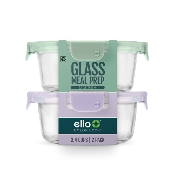 Ello Color Lock 3.4 Cup 2pk Round Glass Meal Prep Containers