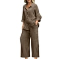 thumbnail image 1 of Miqool 2 Piece Sets for Women Summer Tracksuits Button Down Oversized Shirts and Wide Leg Long Pants Two Piece Lounge Sets Matching Outfits with Pockets, 1 of 6
