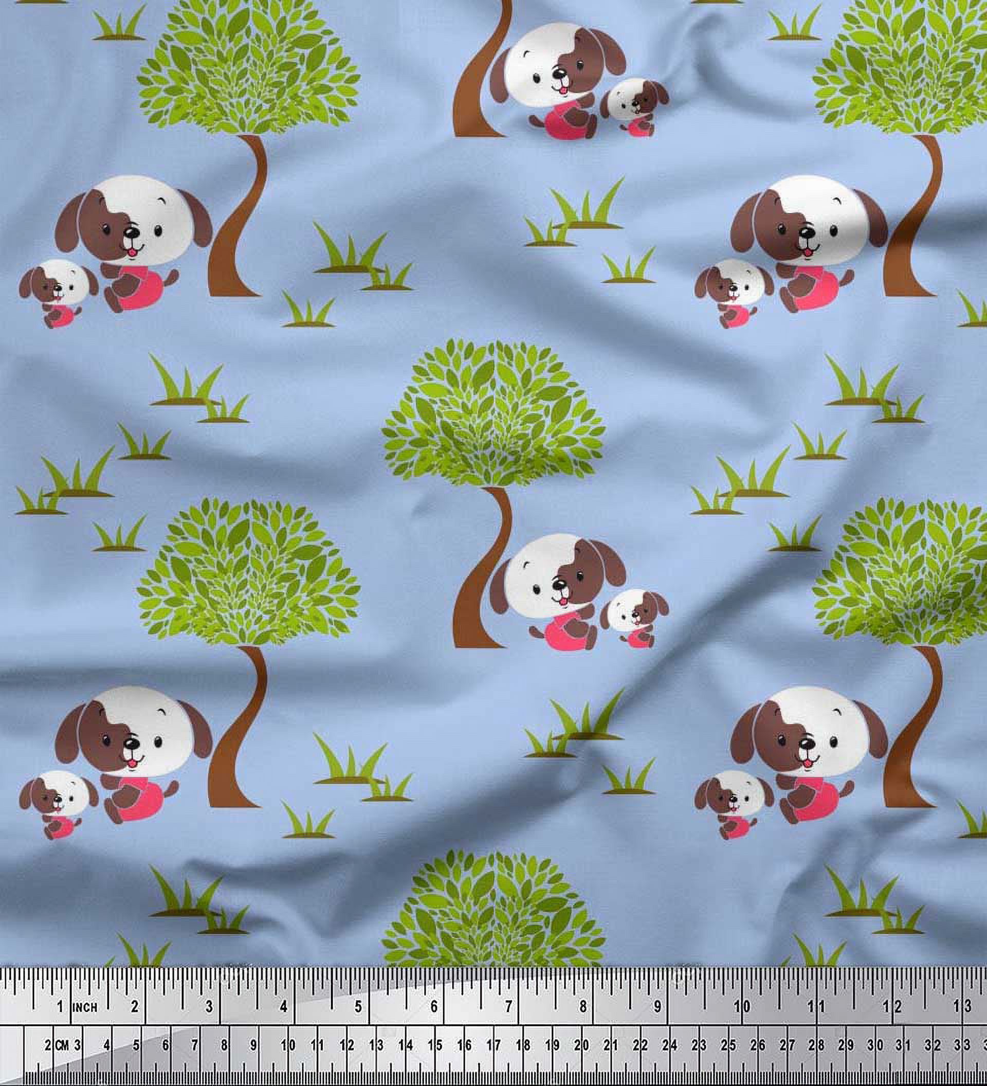 Soimoi Rayon Fabric Tree & Dog Kids Fabric Prints by Yard 42 Inch Wide