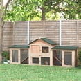 thumbnail image 2 of PawHut Large Rabbit Hutch Wood Bunny Cage Outdoor Guinea Pig House with Double Runs Slide Out Tray Ramps, 83"x18"x33", Natural, 2 of 10