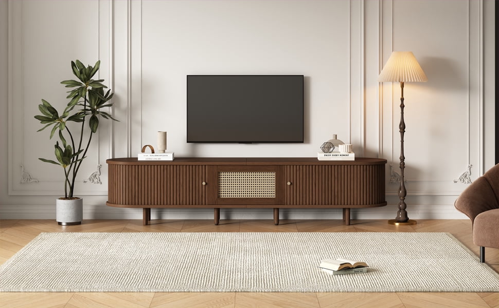 Noble House 64.8" TV Stand,Oval Rounded Corners Media Console for 65" TV,Dark Oak