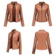 thumbnail image 3 of drppepioner New Women'S Slim Leather Stand-Up Collar Zipper Stitching Solid Color Jacket Plus Size Clearance, 3 of 6