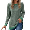 thumbnail image 1 of IROINID T-Shirt à Manches Longues en Polyester Réduit pour Femmes Col Rond Quotidien Poche Assortie Chandail T-Shirt Ample Col Rond Haut/chemise, Vert Olive, 1 of 4