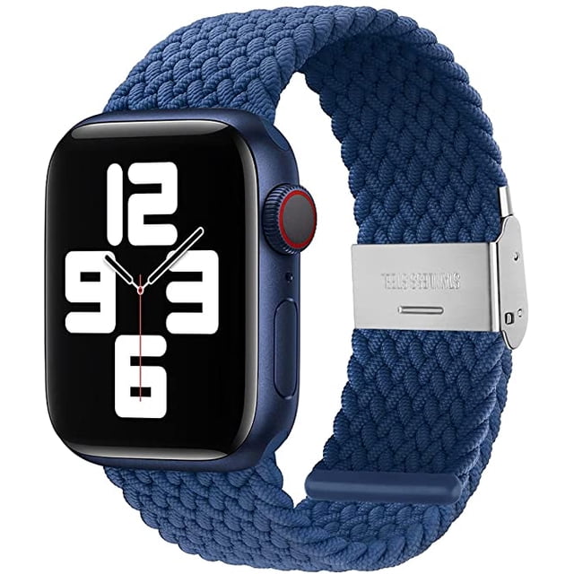 Boucle Tressée Solo Ajustable avec Boucle Compatible avec Apple Watch pour Hommes et Femmes, Bracelet Souple en Nylon Extensible Élastique pour iWatch Series SE 6 5 4 3 2 1 (Bleu, 38/40 mm)