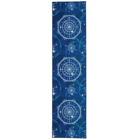 Tapis de couloir lavable Simon 2 pi x 8 pi bleu et ivoire