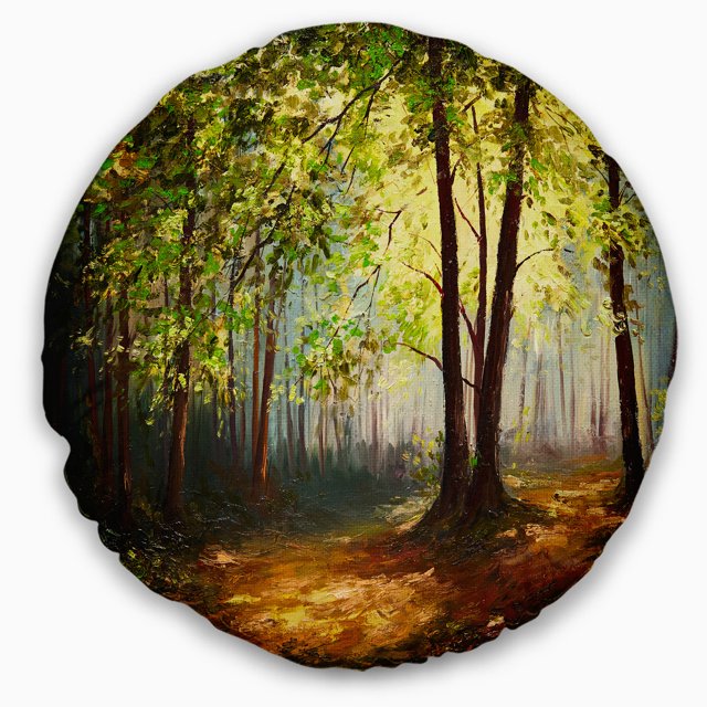 Summer Forest - Landscape Printed Throw Pillow - 20 Inches Round