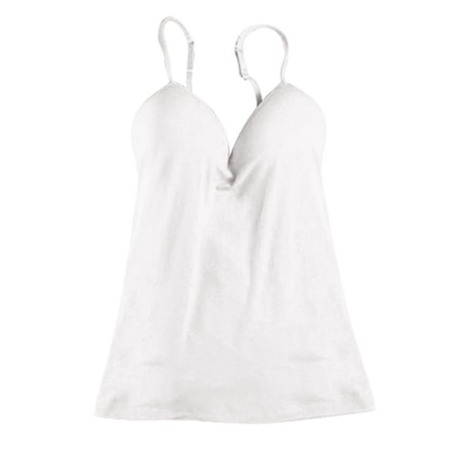 TISHITA Womens Adjustable Strap Built In Bra Tank Tops Camisole M White