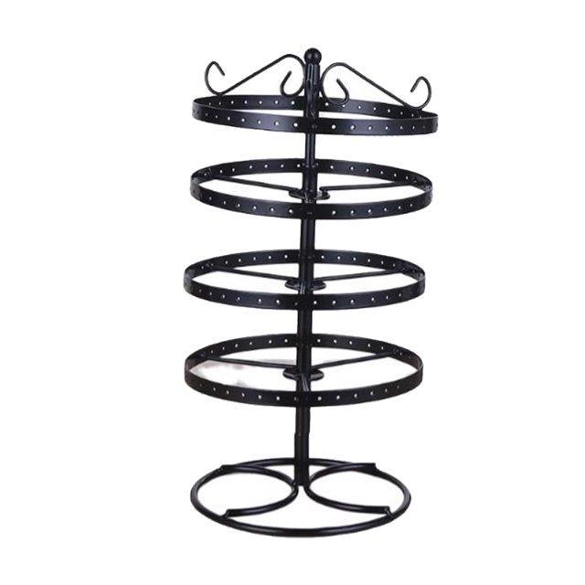 Ruiboury Rotating Earrings Organizer 4-Tier Layer Bracelets Pendants Iron Necklace Storage Rack Display Stand Showcase Shelf Black