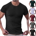 thumbnail image 1 of HVOBTTY Chandail pour Hommes d'Été Doux Polyvalent Décontracté Mode Couleur Unie Col Rond Ample Extensible Respirant Couche de Base Quotidienne Basique Manches Courtes Hauts Noir, TTTG, 1 of 4