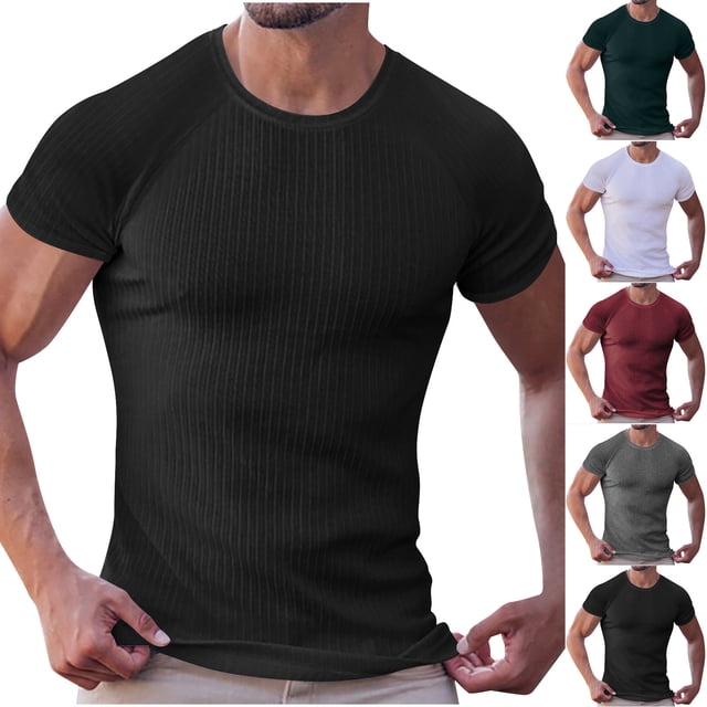 HVOBTTY Chandail pour Hommes d'Été Doux Polyvalent Décontracté Mode Couleur Unie Col Rond Ample Extensible Respirant Couche de Base Quotidienne Basique Manches Courtes Hauts Noir, TTTG