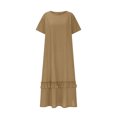 thumbnail image 4 of Ovzne Robes pour Femmes Robe d'Été Robe d'Été pour Femmes à Manches Courtes Imitation Coton et Lin Col Rond Couleur Unie Poches Ourlet Fente Robe Robe pour Femmes Robe Courte Liquidation, 4 of 6