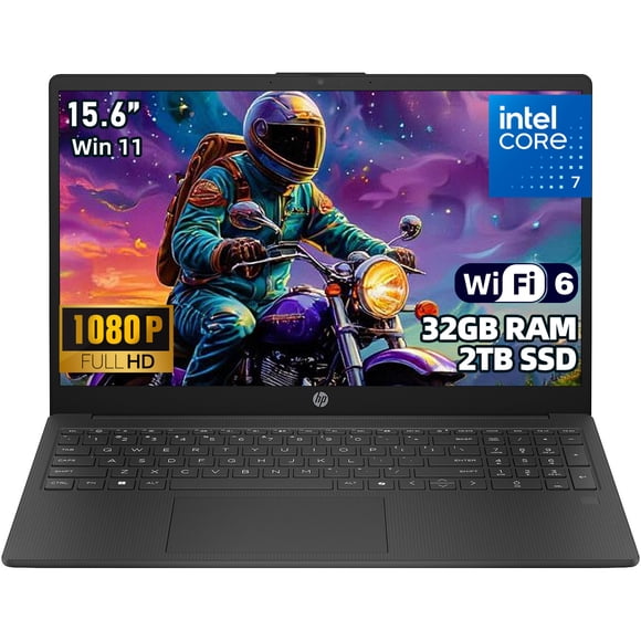 HP 15 Laptop, 15.6" Full HD IPS Display, Intel Core 7-150U 10-Core Processor, 32GB RAM, 2TB SSD, Wi-Fi 6, Bluetooth 5.4, USB-C, Privacy Camera, English Keyboard, Windows 11 Home, Jet Black