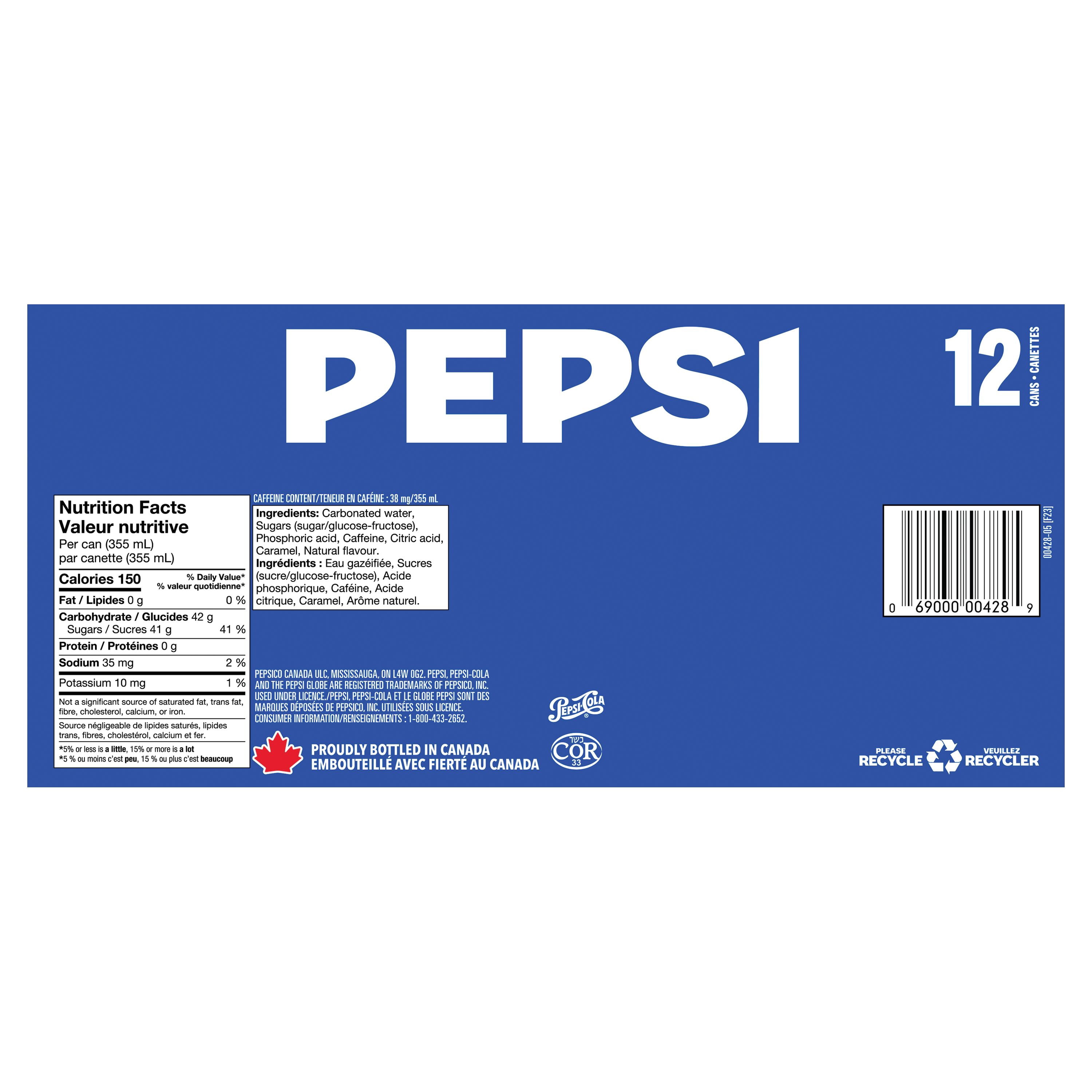 Pepsi Cola 355ml cans, pack of 12