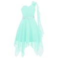 thumbnail image 1 of Ocealan Robe de Demoiselle d'Honneur à une Épaule pour Fille, Robe de Fête de Mariage Junior pour Enfants avec Ceinture Perlée, Vert Menthe 14, 1 of 6