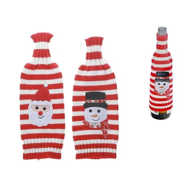 Knitted Fabric Wine Bottle Cover (Snowman/Santa Stripe) (Asstd) - Set of 2