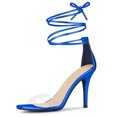 thumbnail image 1 of BLISSFUL STEP Sandales à Talon Aiguille à Lacets pour Femme à Bride Transparente Bleu Foncé US 10, 1 of 7