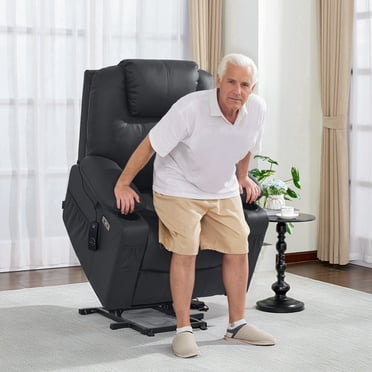 MCombo Chaise Électrique en Similicuir Recliner pour Aînés, Power Lift, Vibration et Chaleur, Noir