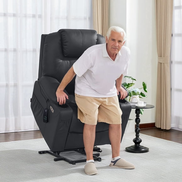 MCombo Chaise Électrique en Similicuir Recliner pour Aînés, Power Lift, Vibration et Chaleur, Noir