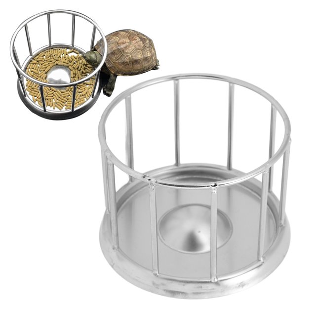 Tortoise Water Dish, Reptile Water Bowl Reptile Water Dish Stainless Steel Food Dish Round Railing Shape Water Tray Tortoise Water Bowl for Lizard Chameleon