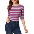 thumbnail image 1 of INSPIRE CHIC Chemises Rayées pour Femmes Coupe Ajustée Manches au Coude T-Shirt à Encolure Bateau m Rouge Rose, 1 of 6