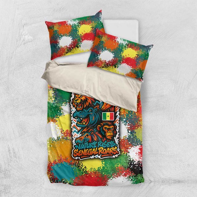 Senegal Bedding Set with Colorful Wildlife Graffiti and Nature Rises Roars