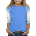thumbnail image 1 of SERTG T-Shirt Mode Enfant Col Rond Manches 3/4 Imprimé Col Rond pour Été et Printemps 4-15 Ans (Bleu Ciel3,13 Ans), 1 of 7
