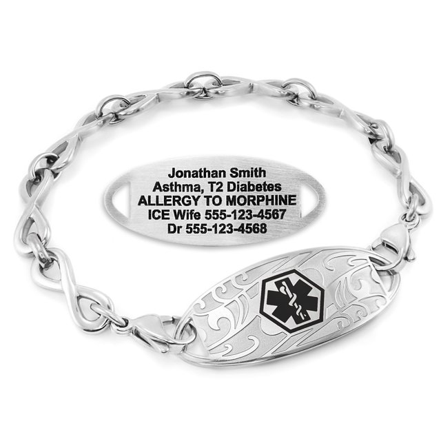 MedicEngraved Stainless Steel Custom Medical Alert Bracelet - 6mm Infinity Link