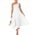 thumbnail image 1 of Femmes Robe Longue Swing Plissé Midi Parti Danse Plage Vacances Bureau Adolescence Mode Été Vêtements Blanc S, 1 of 8