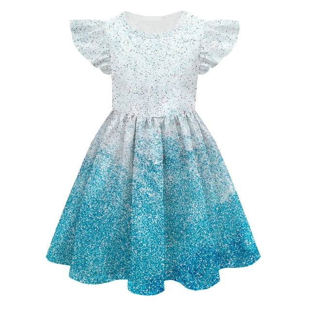 WEAIXIMIUNG Robe de Graduation Filles Été Couleur Impression Numérique 3D Mignonne Personnalité Mode Robe Manches Volantes 9-10 Ans