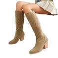 thumbnail image 1 of LSLJS Bottes Cavalières à Talon Épais Unies pour Grandes Femmes avec Laçage à l'Arrière, Bottes Hautes, Bottes Compensées Mi-Mollet pour Femmes, 1 of 8