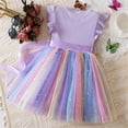 thumbnail image 4 of Offre à Durée Limitée Iumwxz Tunique en Tulle Colorée Évasée Robe d'Été avec Ceinture Robes Col Rond à Blocs de Couleur Graphique Robe à Manches à Volants pour Adolescentes Robes Tendance pour Aller Magasiner 1-6 Ans, 4 of 4