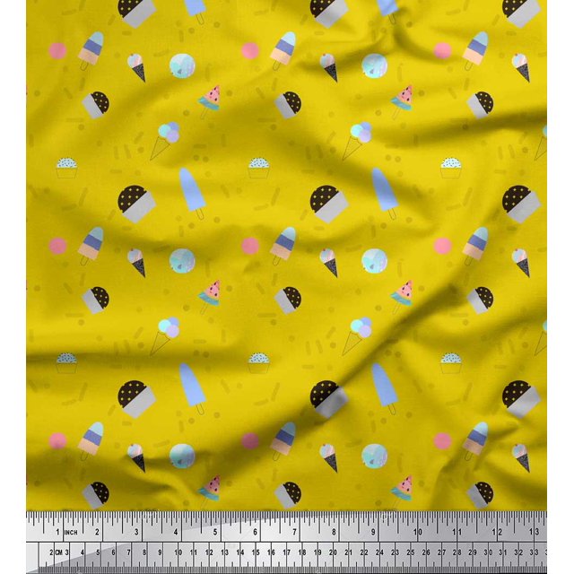 Soimoi Blue Poly Georgette Fabric Artistic Flower & Geometric Printed Fabric 1 Yard 52 Inch Wide