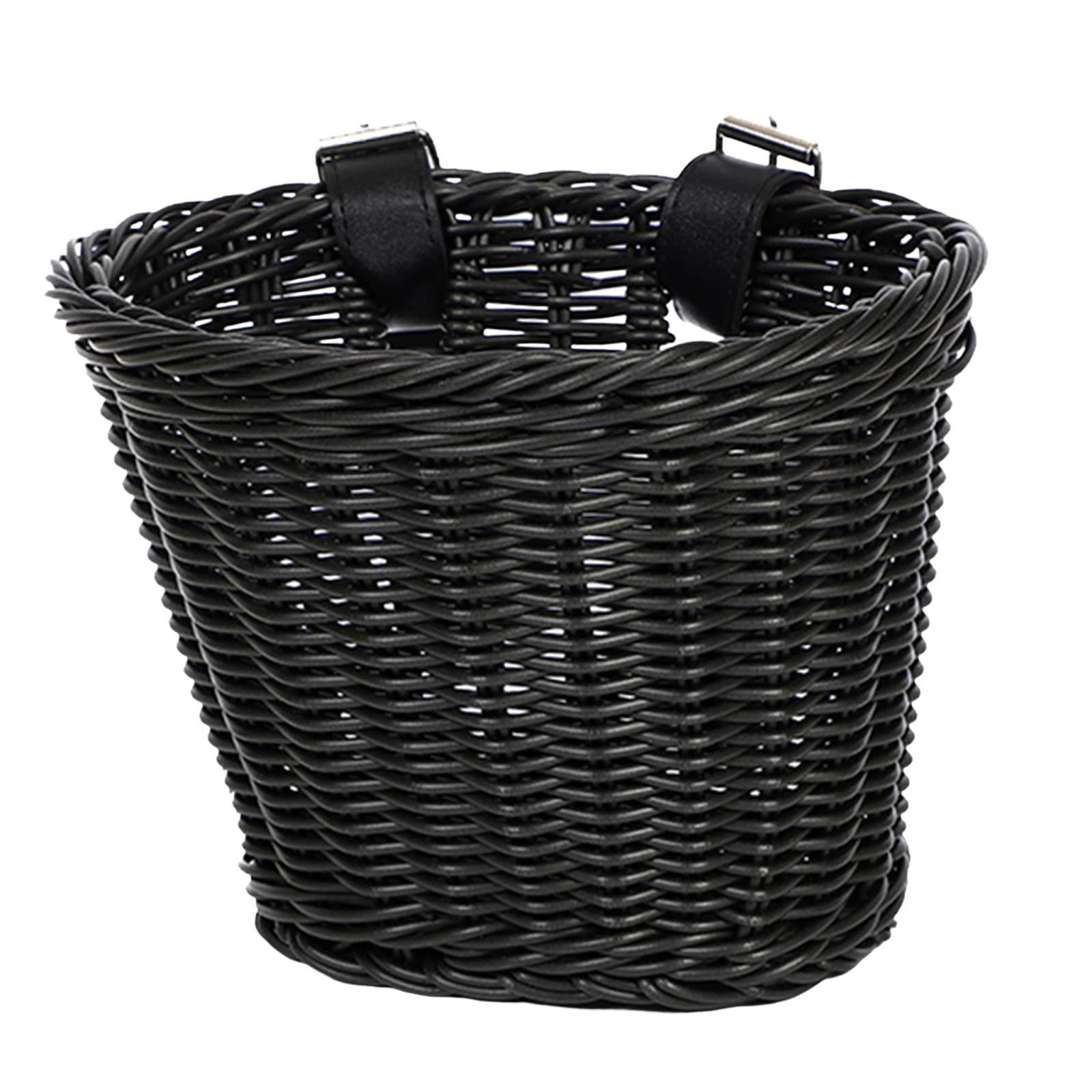jinwen Kids Handlebar Bike Basket Imitation Rattan Handmade Basket Simple and Black