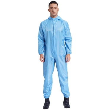 CHICTRY Salopette de Travail pour Homme une Pièce Antipoussière à Capuche Combinaison une-Pièce Fermeture Éclair Salopette de Mécanicien Bleu Pâle TTG