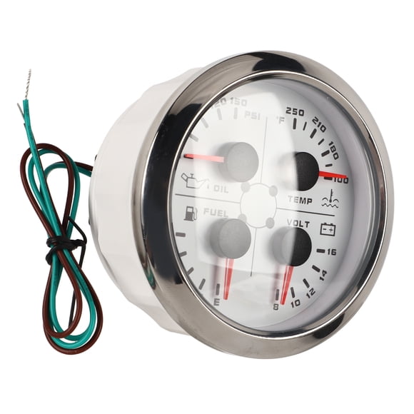 Aramox Multifunctional Gauge, 4in1 85mm Guage Multifunction Fuel Oil Pressure Water Temp Volt Meter DC 9-32V For Car RV Boat Motorcycle