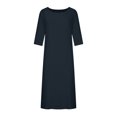 thumbnail image 4 of Robe en Coton et Lin pour Femmes Grande Taille Manches 3/4 Col Rond Coupe Ample Droite Unie Midi, 4 of 4