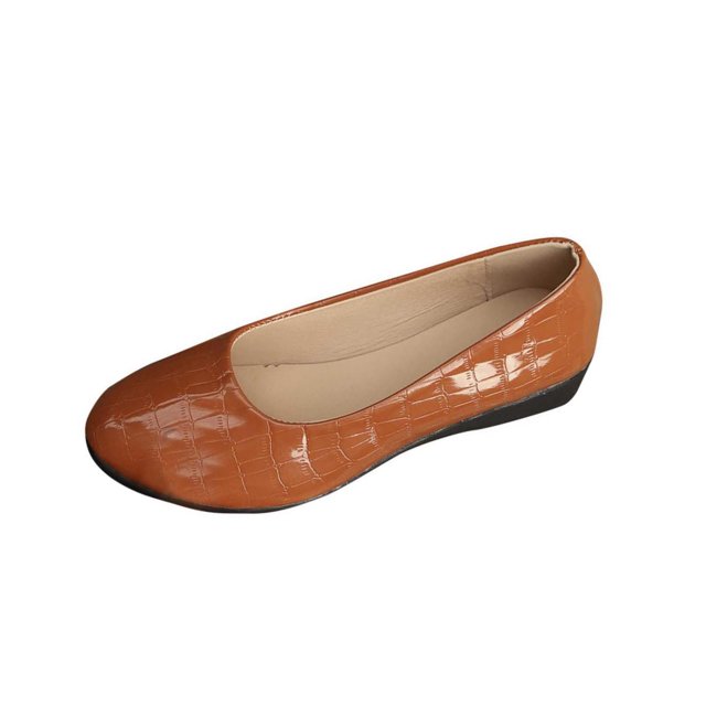 Ballerines pour Femmes à Enfiler à Bout Amande Embossage Pierre Micro Compensées Semelle Souple Printemps Été Chaussures Décontractées Brun