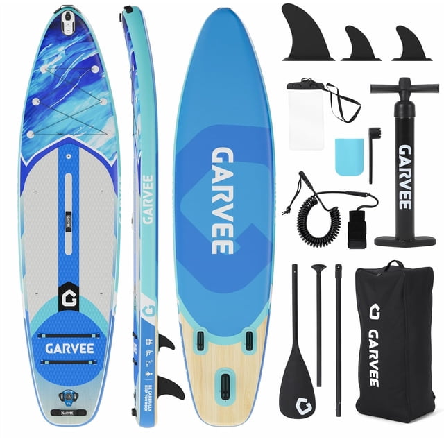 10.6Ft Inflatable Stand Up Paddle Board 32 In Wide 450 lb Capacity SUP with EVA Deck 3 Fins Paddle Pump Backpack Kit