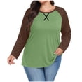 thumbnail image 2 of Yuyuzo T-Shirts pour Femmes Grande Taille à Blocs de Couleur à Manches Longues Col Ras du Cou Coupe Ample Confortable Tunique Unie T-Shirts, 2 of 6