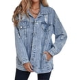 thumbnail image 2 of Women'S Long Oversized Denim Jacket Boyfriend Ripped Distressed Jean Jackets Coat Light Blue M, 2 of 6