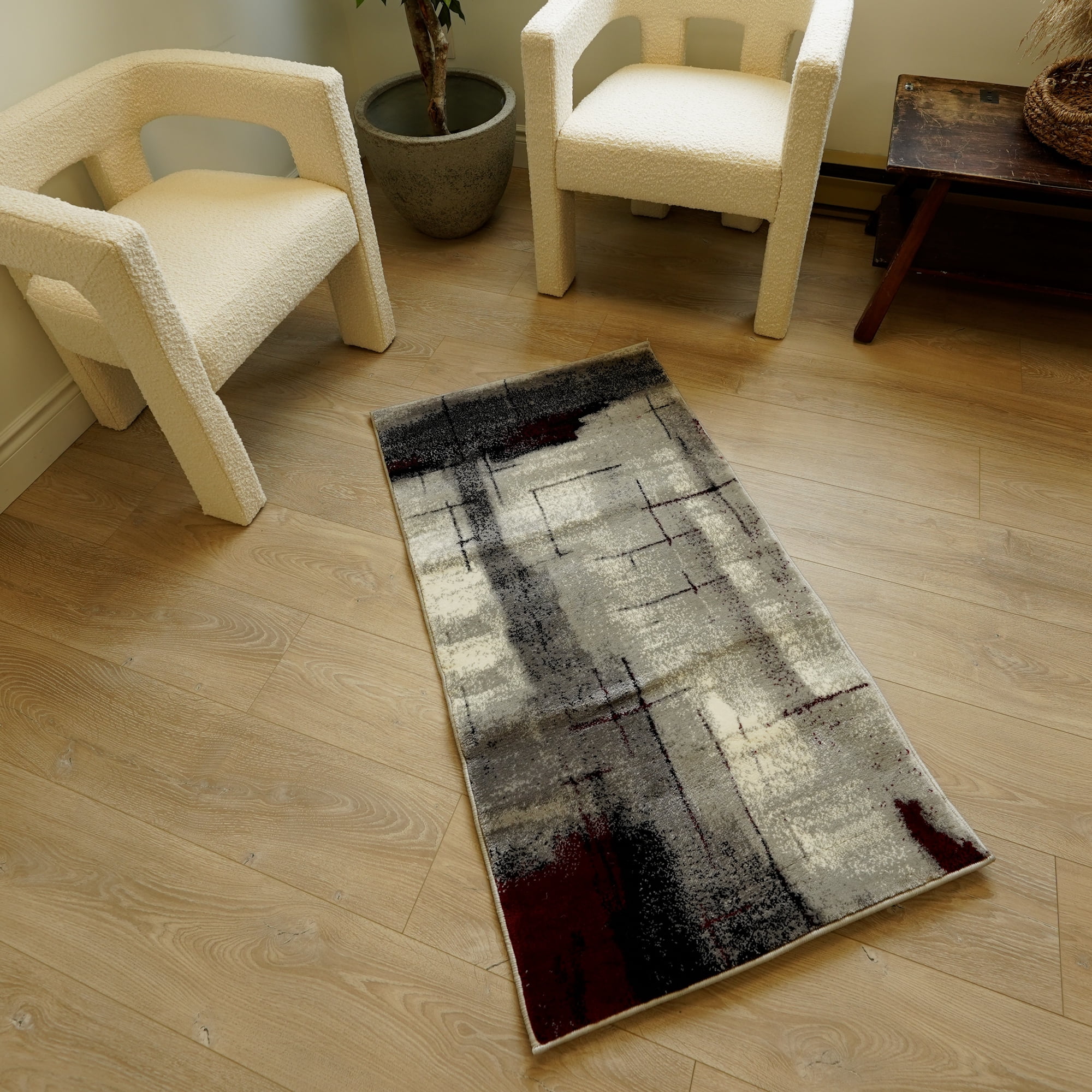 tapis de couloir d'intérieur abstrait, gris rouge, moderne, montage branches 2' x 16' (taille exacte : 2'3" 16') - Entrée, couloir, salle bain et cuisine